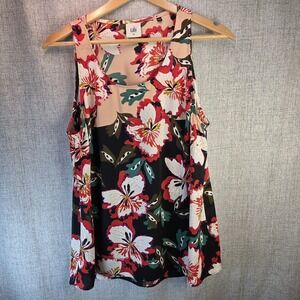 Cabi Blouse Womens Medium Sleeveless Tank Chiffon Floral Red Black Pink
